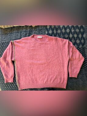 eesome Pink Heather Crewneck Sweater with Green Contrast Stitching